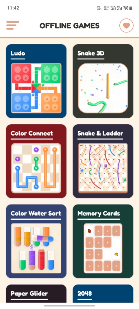 Offline Games App Real Dashboard Screenshot