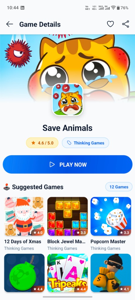 Save Animals Game Details Screen Real Screenshot