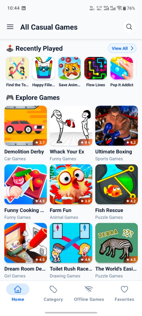 All Casual Games Home Screen Real Screenshot